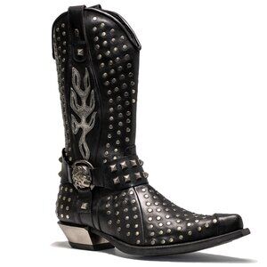 New Rock M-7928-S1 WESTERN COWBOY BOOTS Black Leather Heavy Biker Men Size 12